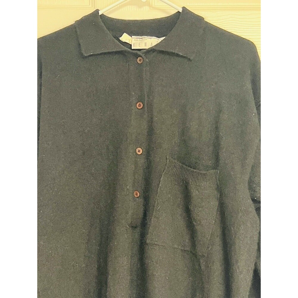 Ann Tjian for Kenar Women’s Lambswool Sweater Sz Medium Black 4 Button - Picture 4 of 7